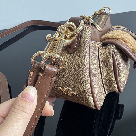 Coach Ashton Series Leather And Fur Patchwork Monogram Shoulder Bag - Picture 7 of 9